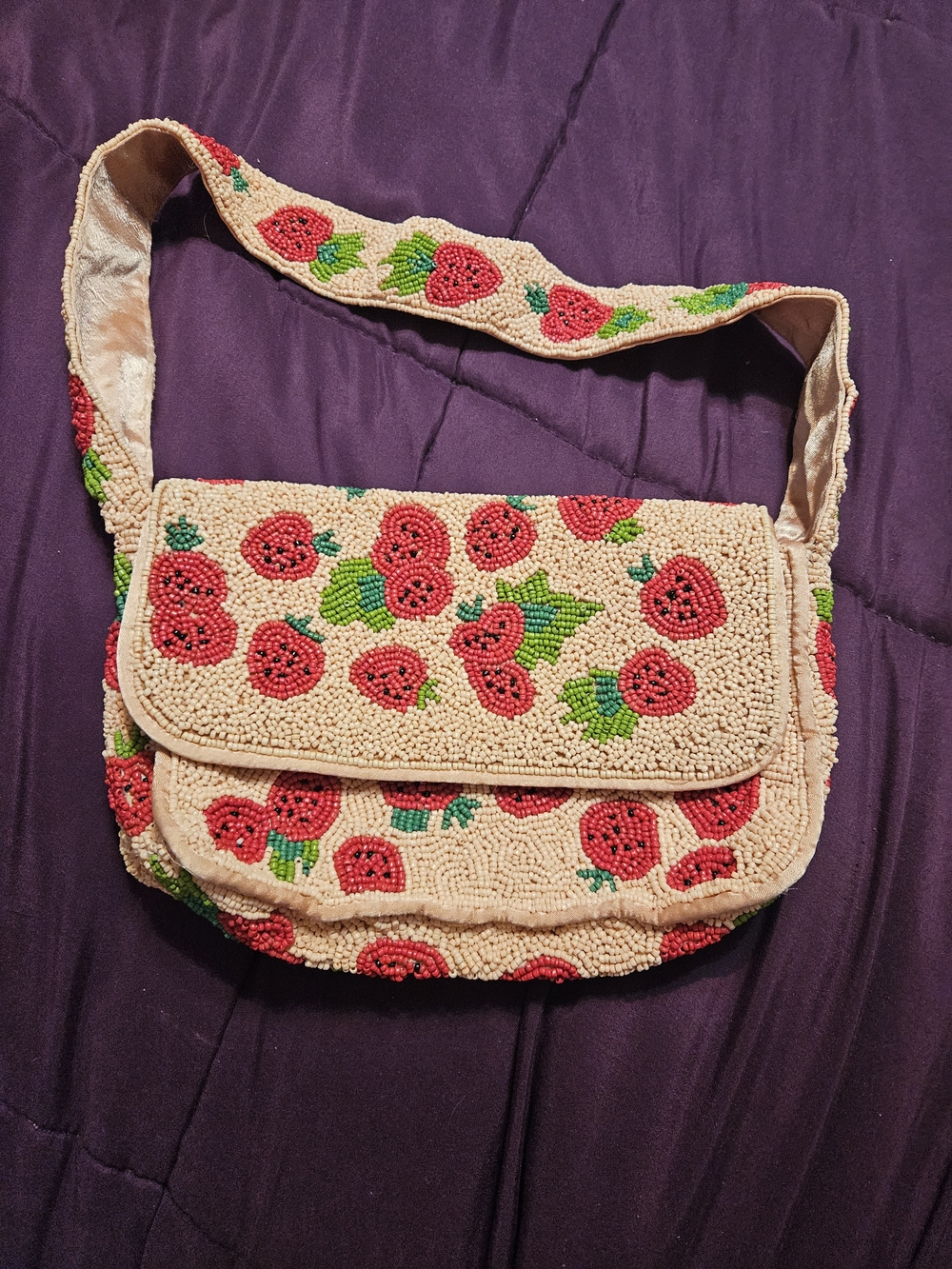 NWOT Beaded Strawberry Crossbody Bag - Cream and Red